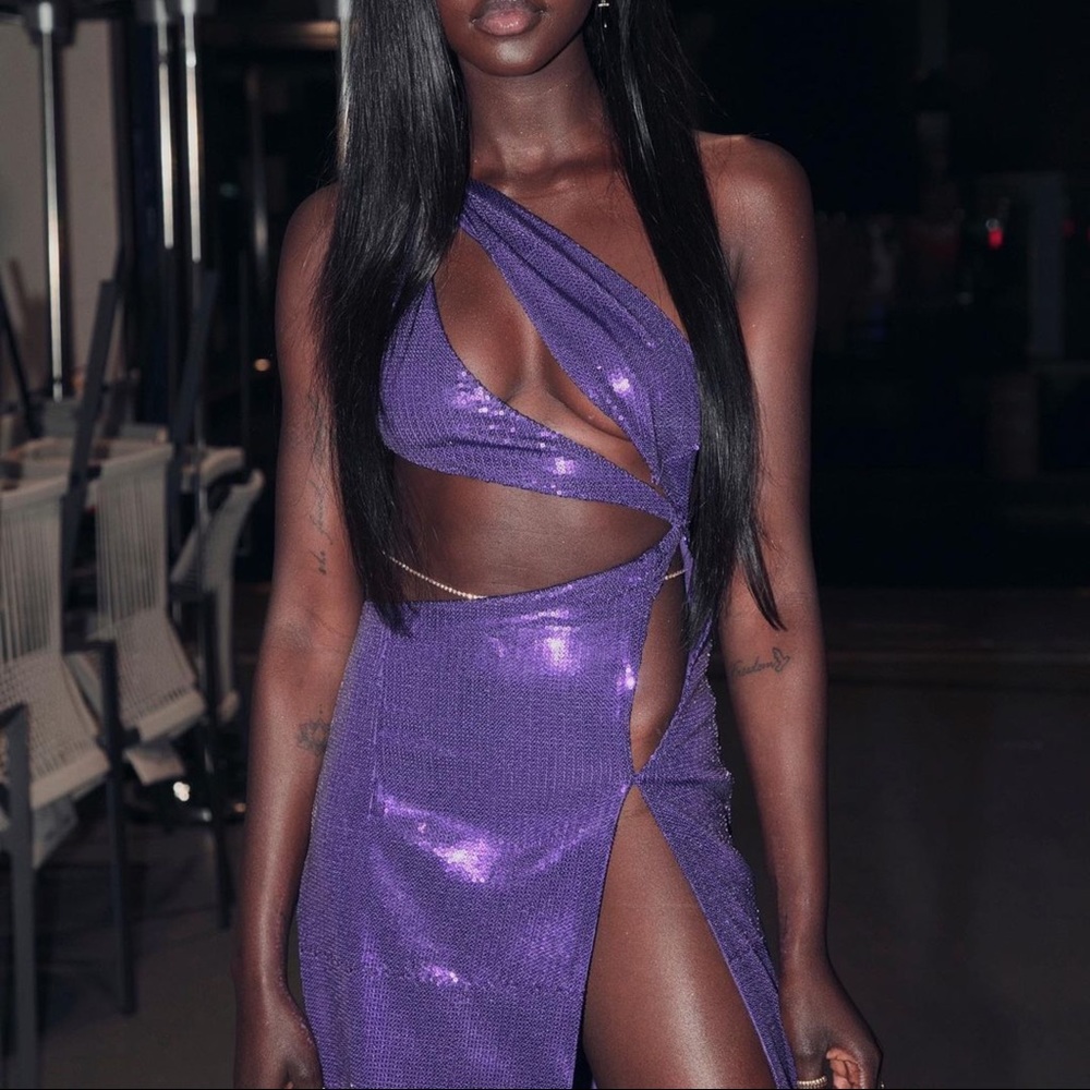 Purple Sequin Cut-out Maxi Dress S-L